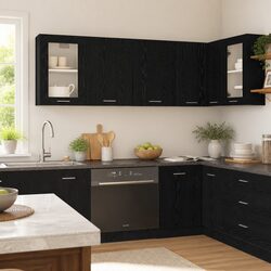 Modern Black Oak Hanging Kitchen Cabinet for Storage