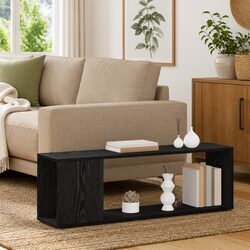 Black Wall-Mounted TV Cabinet with Storage Shelves