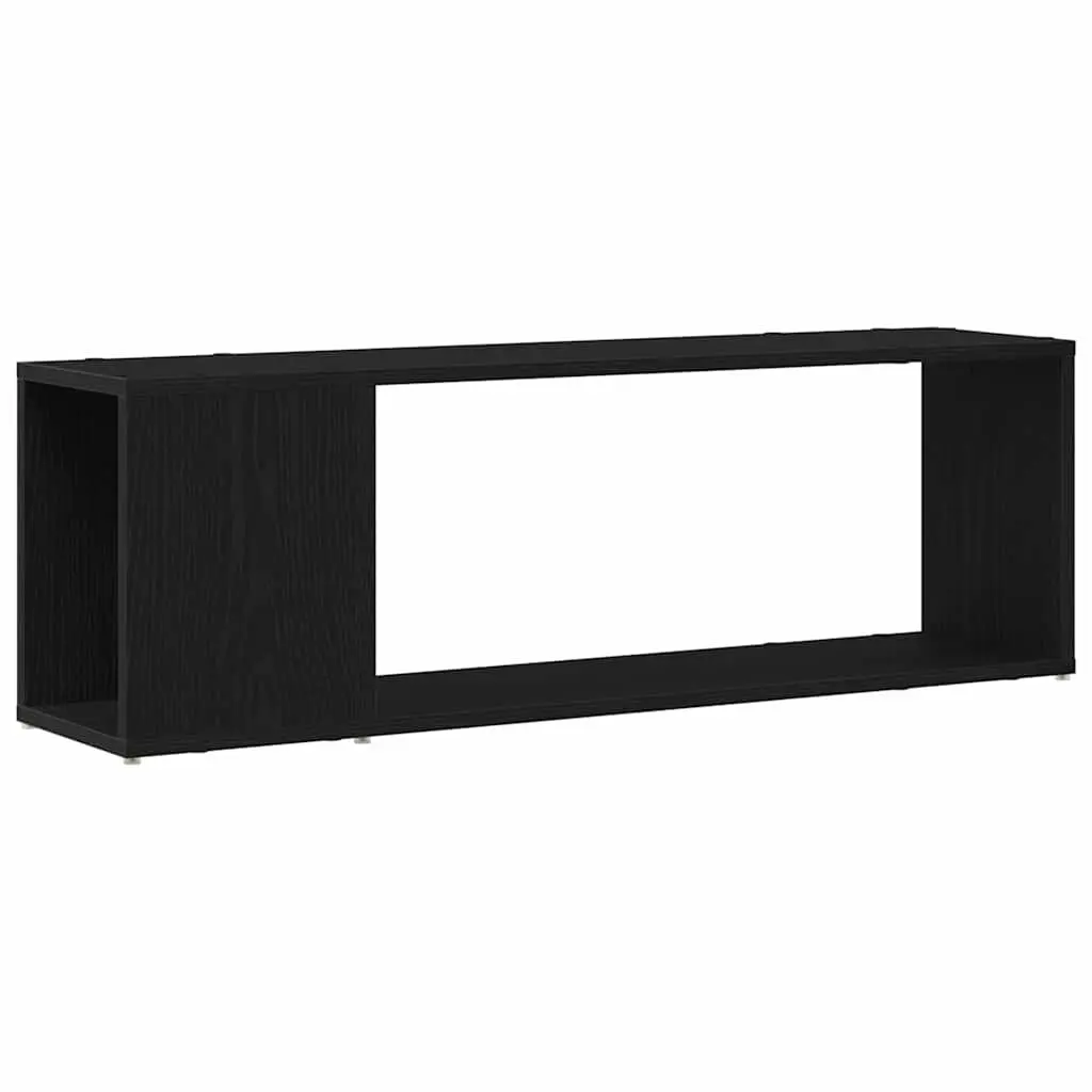 Wall-Mounted TV Cabinet Set Black Contemporary 100cm Engineered Wood Storage Shelves