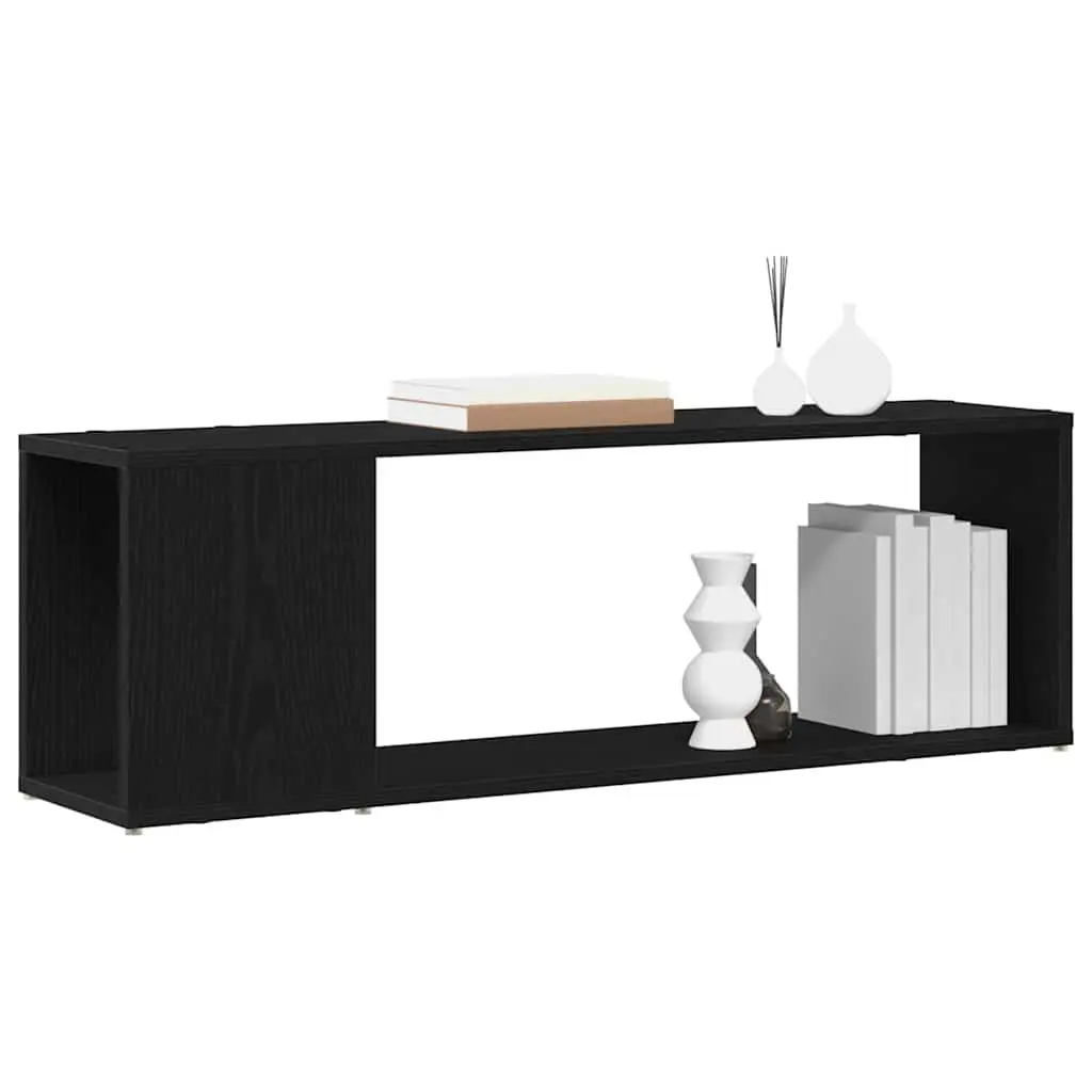 Wall-Mounted TV Cabinet Set Black Contemporary 100cm Engineered Wood Storage Shelves