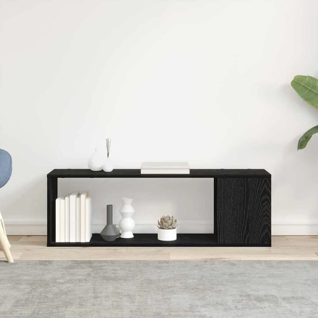 Wall-Mounted TV Cabinet Set Black Contemporary 100cm Engineered Wood Storage Shelves