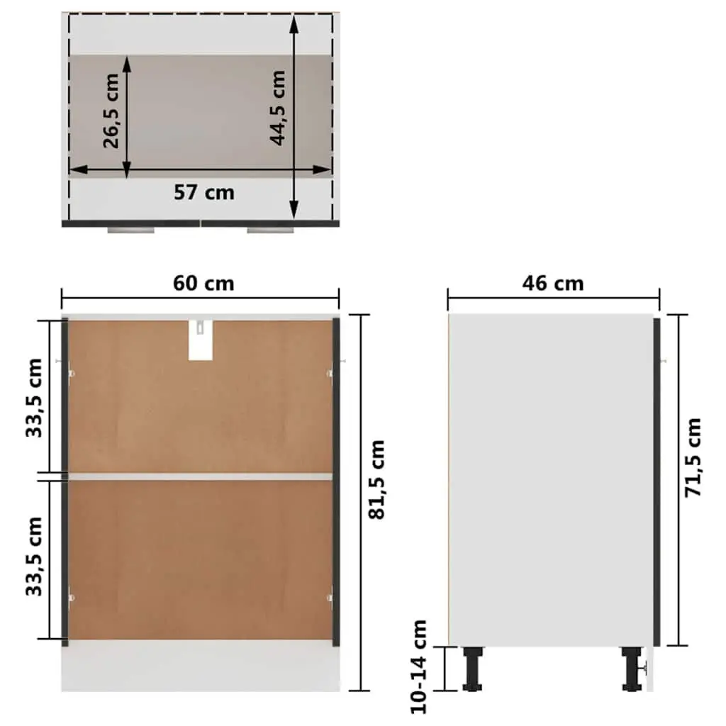 Black Oak Engineered Wood Bottom Kitchen Cabinet 60x46x81.5cm