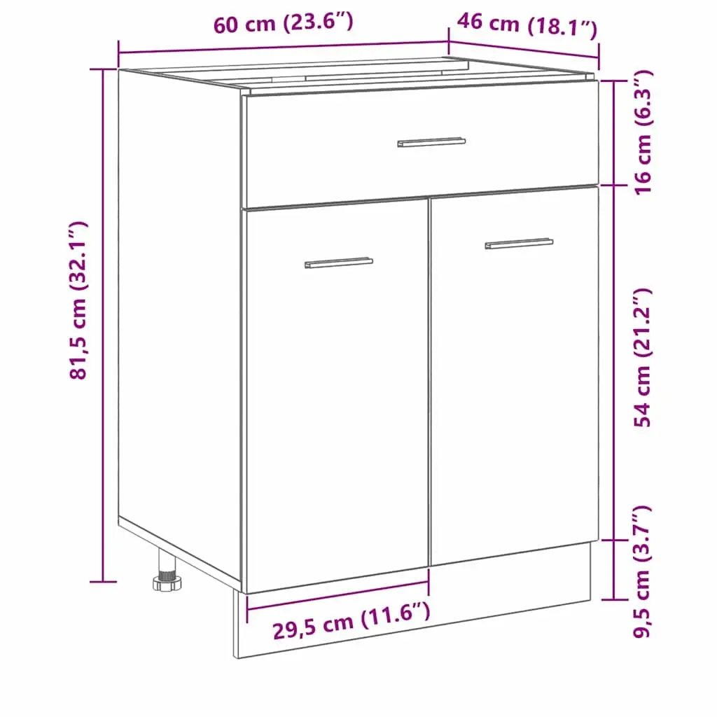 Hanging Kitchen Cabinet Black Oak Modern 60x46x81.5cm Engineered Wood