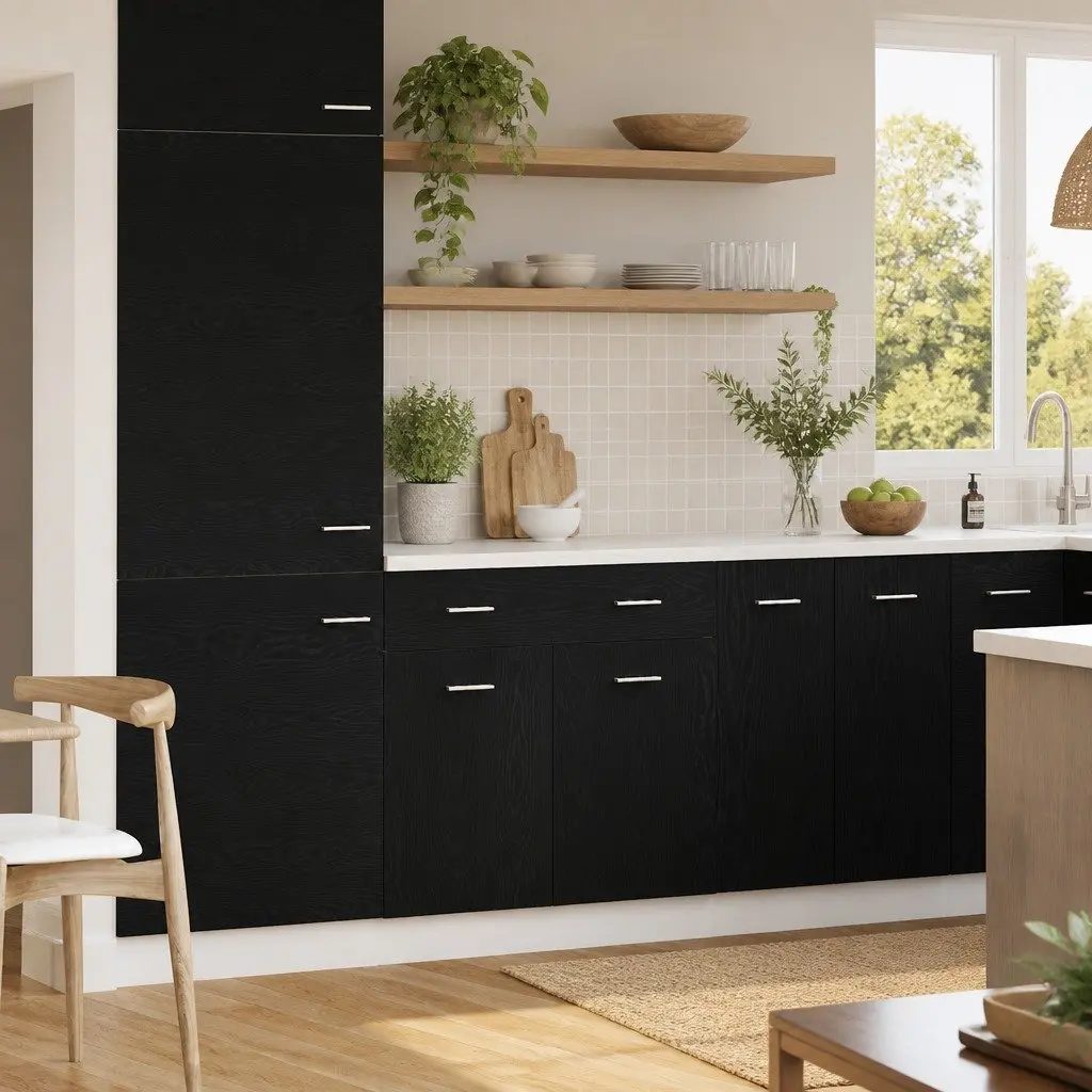 Black Oak Hanging Cabinet for Kitchen Storage