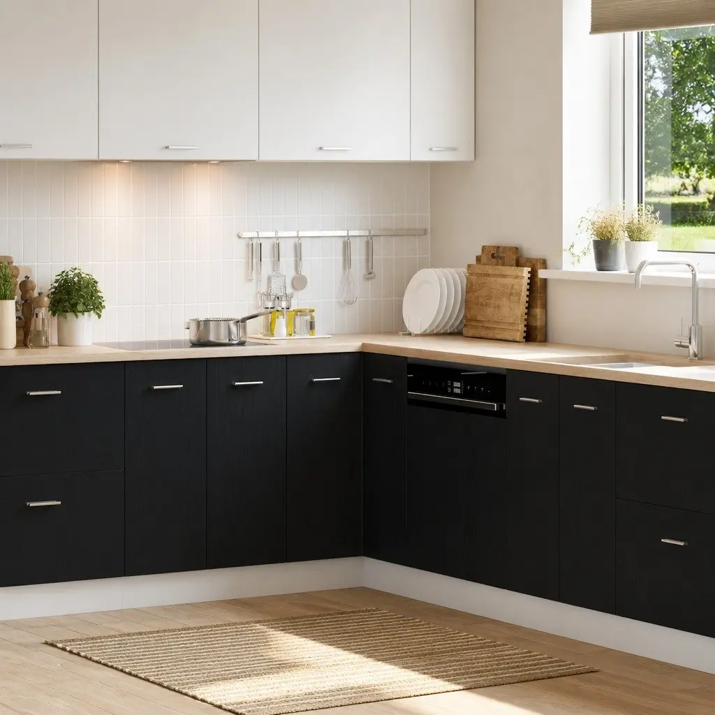 Hanging Kitchen Cabinet Black Oak Modern 75.5 x 75.5 x 80.5cm Engineered Wood