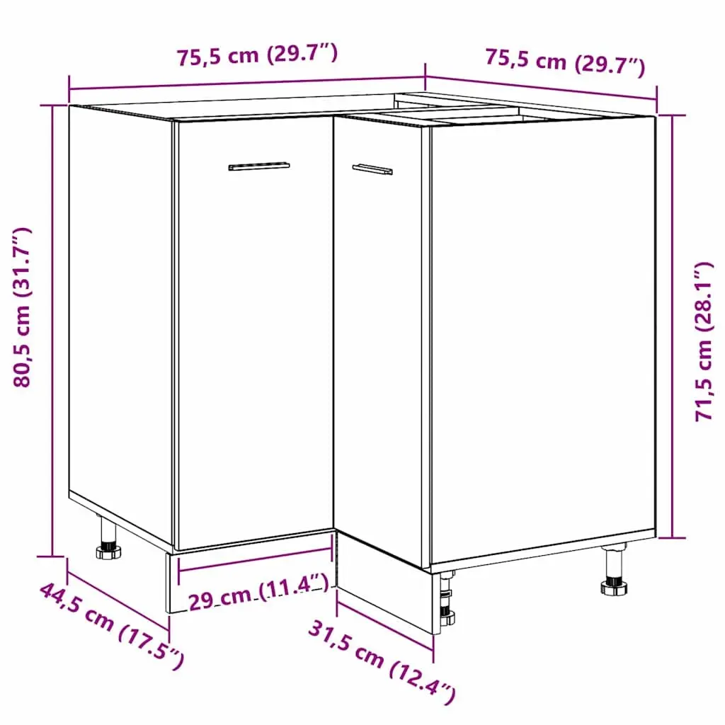 Hanging Kitchen Cabinet Black Oak Modern 75.5 x 75.5 x 80.5cm Engineered Wood
