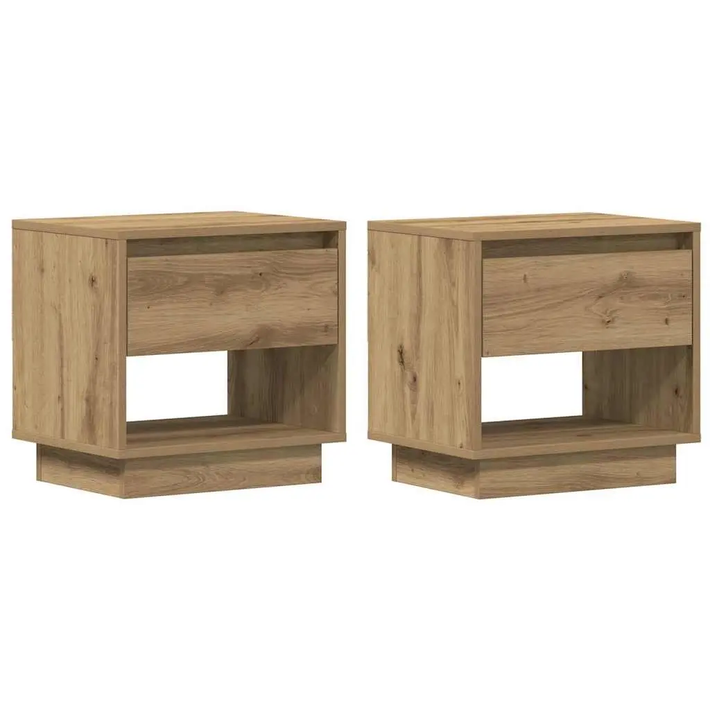 Bedside Table 2 pcs Engineered Wood Nightstand Brown Rustic Bedroom Storage