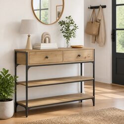 Warm Brown Console Table with Storage and Display