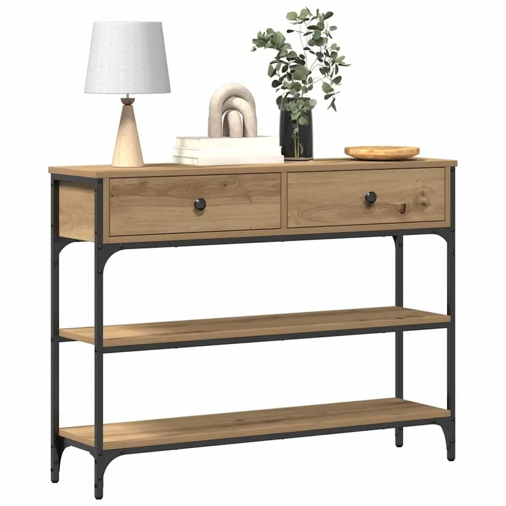 Console Table Industrial Style Brown Engineered Wood Steel Frame 100 x 25 x 75 cm
