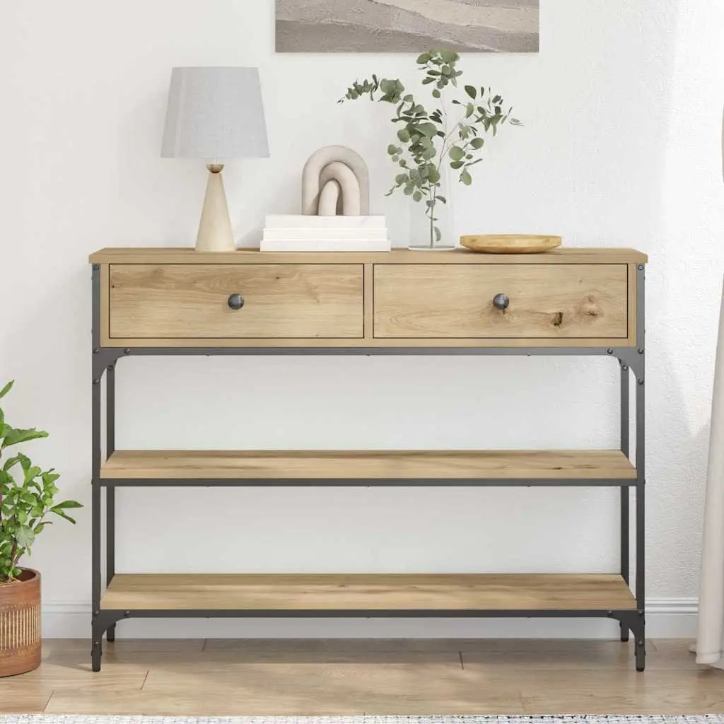 Console Table Industrial Style Brown Engineered Wood Steel Frame 100 x 25 x 75 cm
