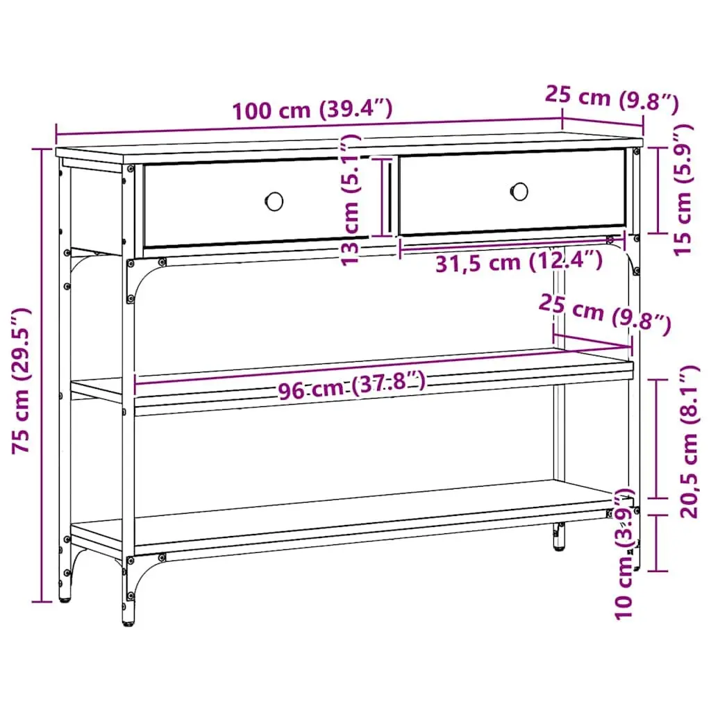 Console Table End Table Black Industrial Design Engineered Wood Steel Frame