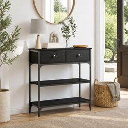 Industrial Style Console Table with Open Shelves