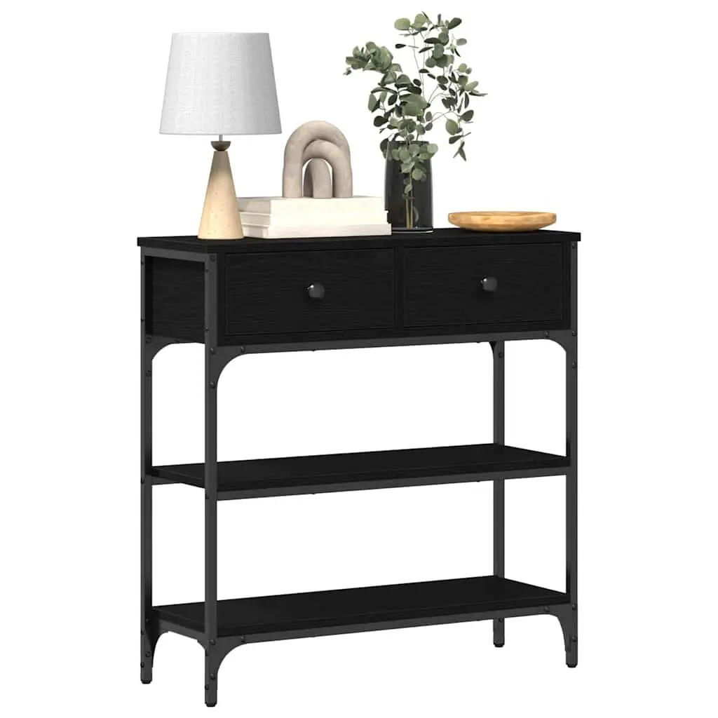 Industrial Console Table Black Engineered Wood Steel Frame 72.5x25x75cm