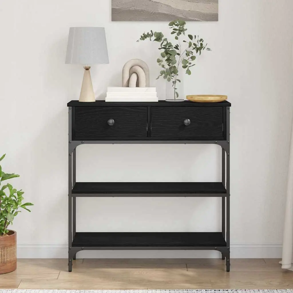 Industrial Console Table Black Engineered Wood Steel Frame 72.5x25x75cm