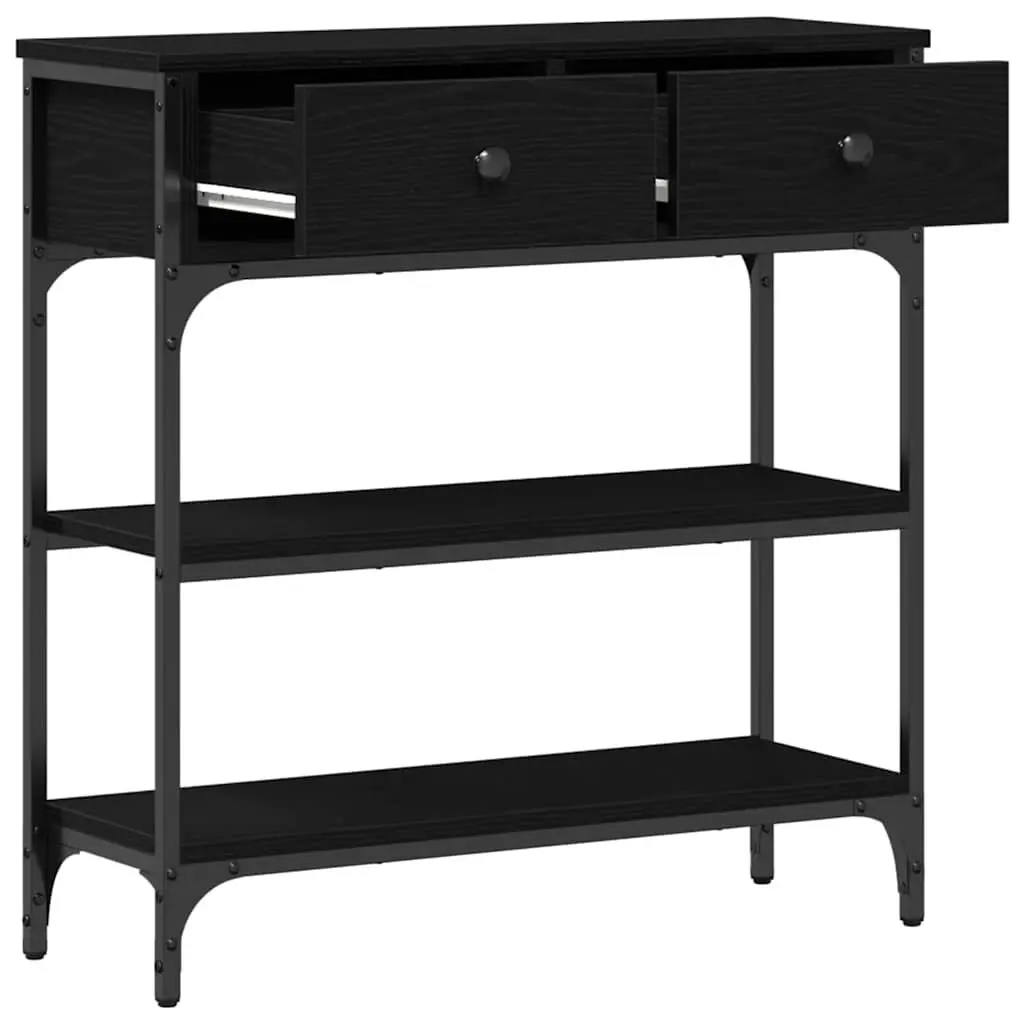 Industrial Console Table Black Engineered Wood Steel Frame 72.5x25x75cm