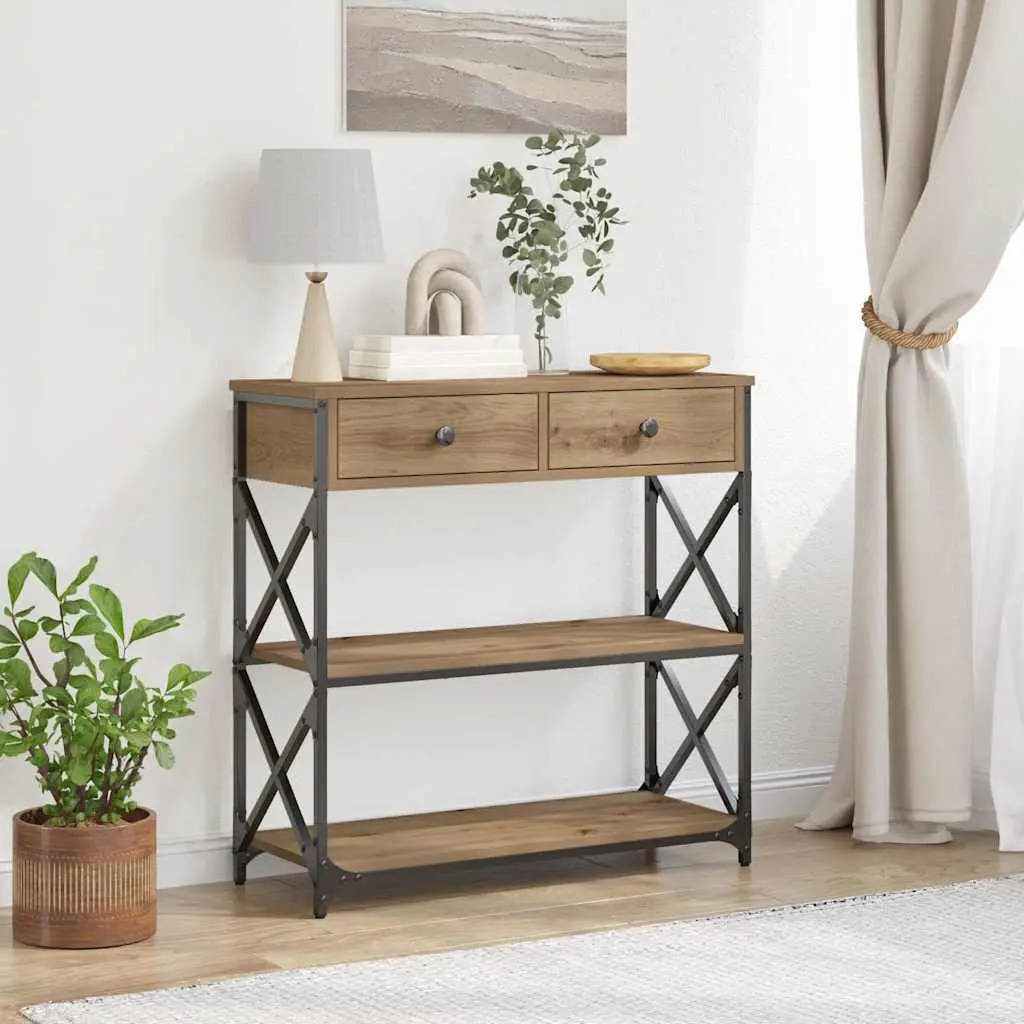 Rustic Wooden End Table Storage Accent Side Table 75 x 28 x 75 cm Wood and Metal