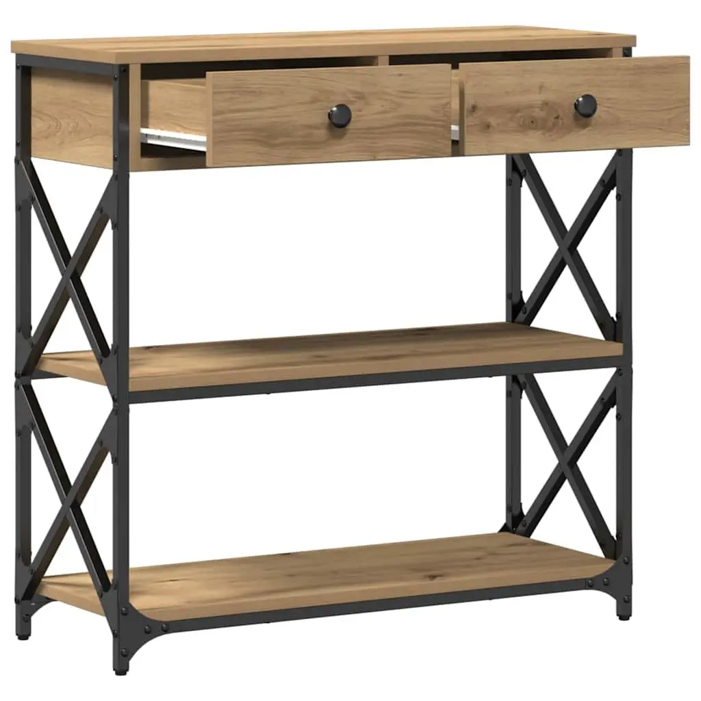 Rustic Wooden End Table Storage Accent Side Table 75 x 28 x 75 cm Wood and Metal