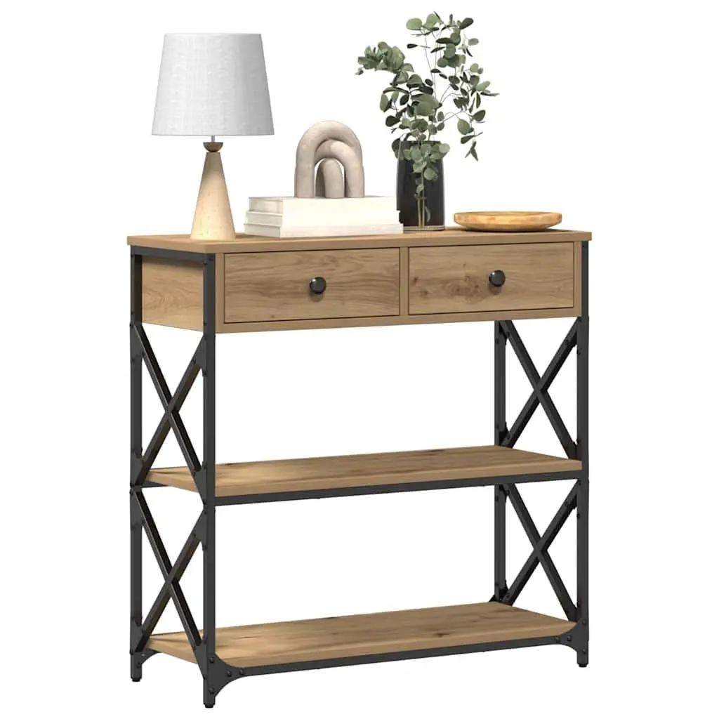 Rustic Wooden End Table Storage Accent Side Table 75 x 28 x 75 cm Wood and Metal
