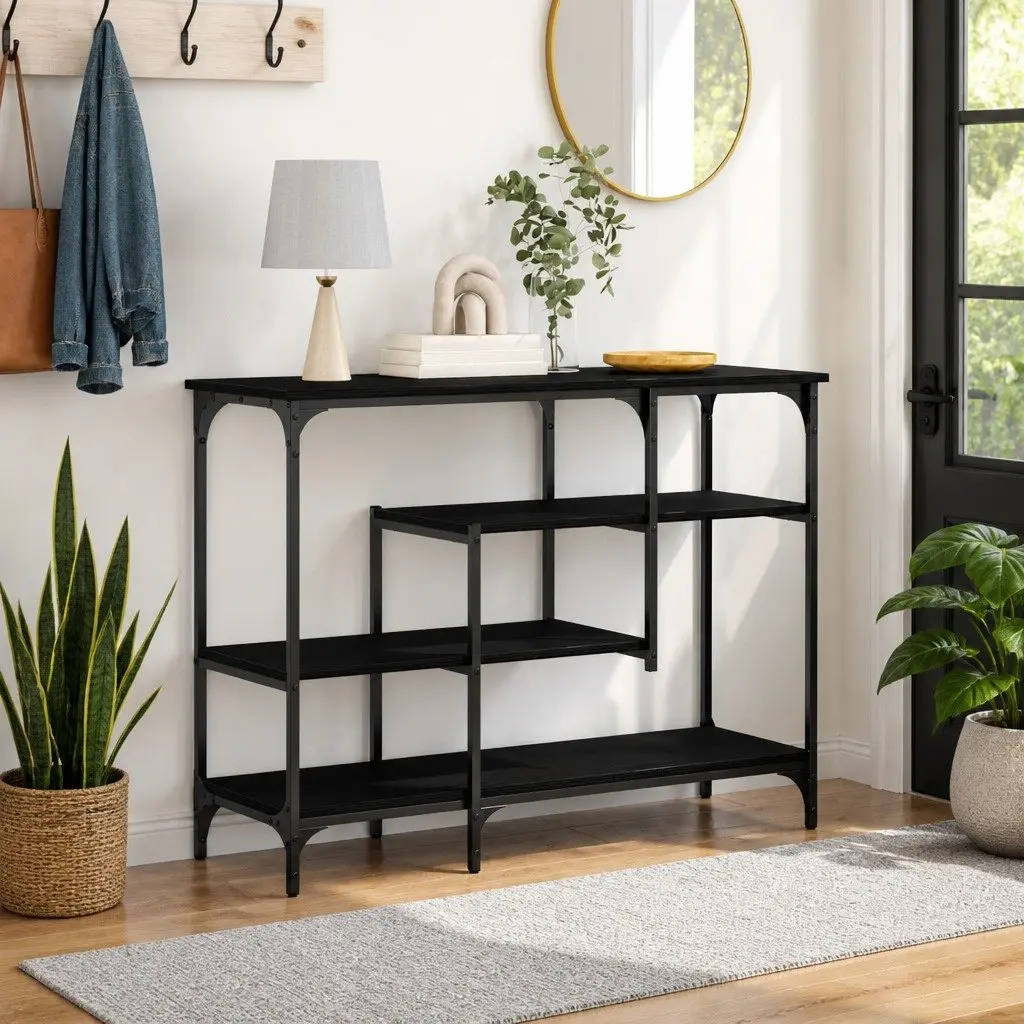 Black Console Table with Shelf for Living Space 100x35x75cm