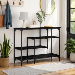 Black Console Table with Shelf for Living Space 100x35x75cm