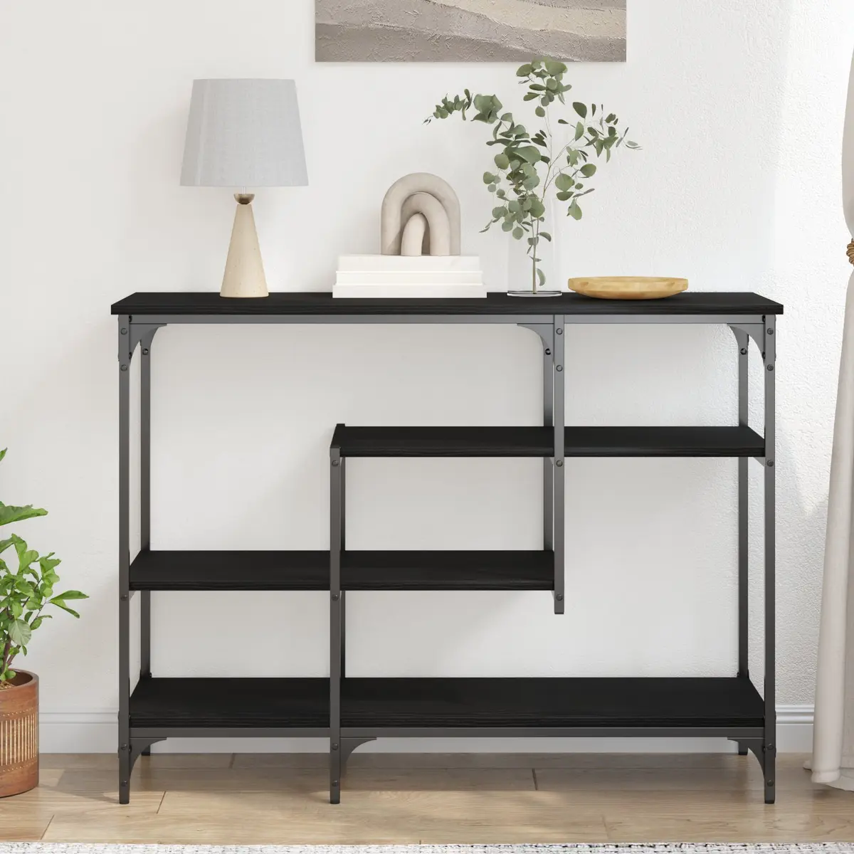 Console Table Industrial Black 100x35x75cm Engineered Wood and Metal Frame