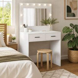 White Vanity Dressing Table with LED Mirror and Drawers