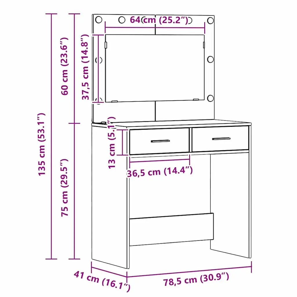 White Vanity Dressing Table with LED Mirror and Drawers