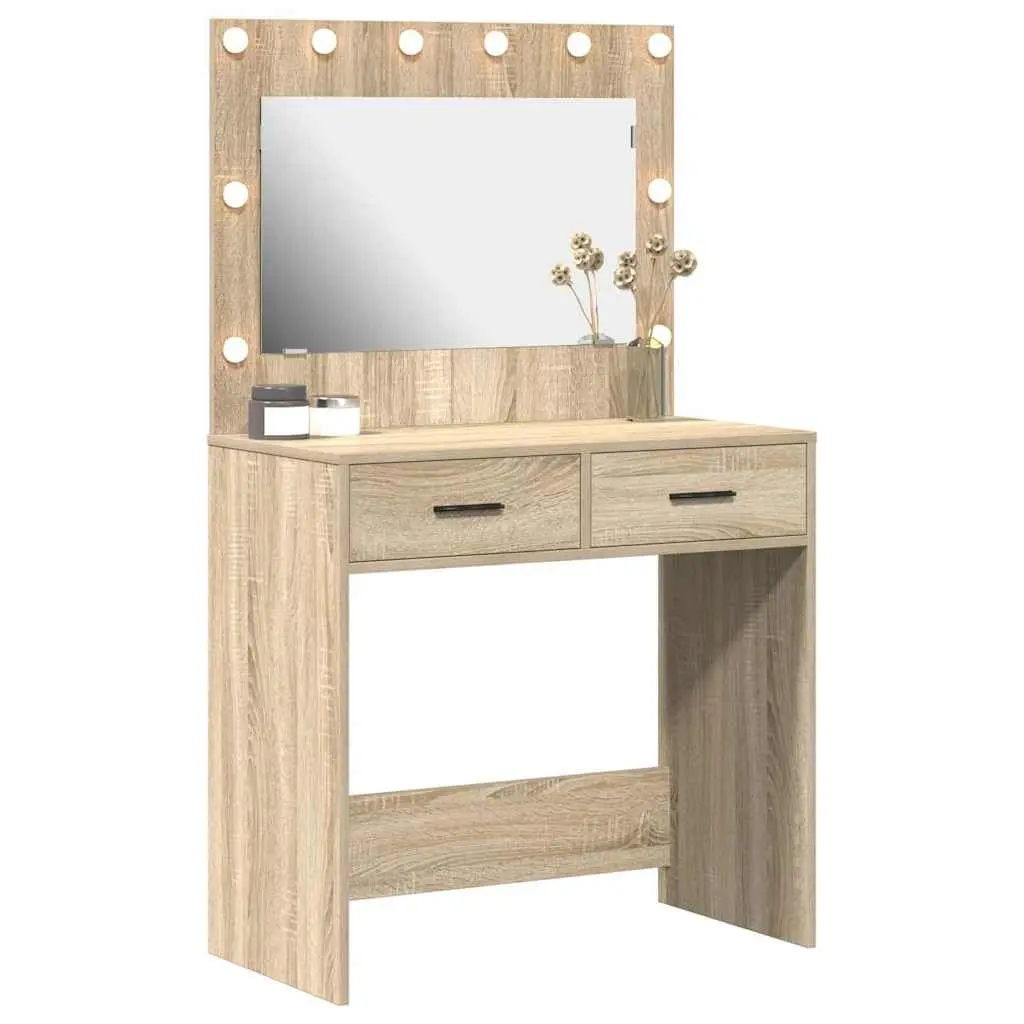 Brown Engineered Wood Dressing Table with LED Mirror