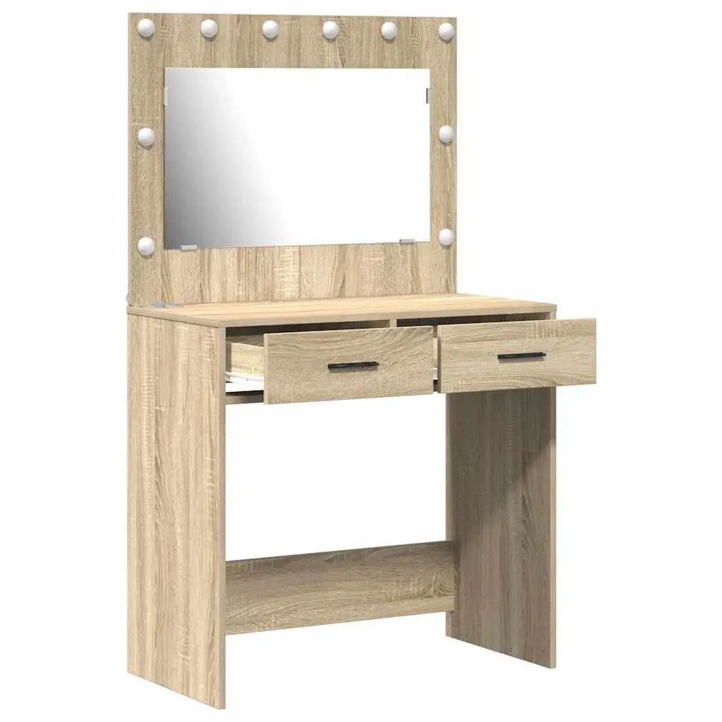 Brown Engineered Wood Dressing Table with LED Mirror