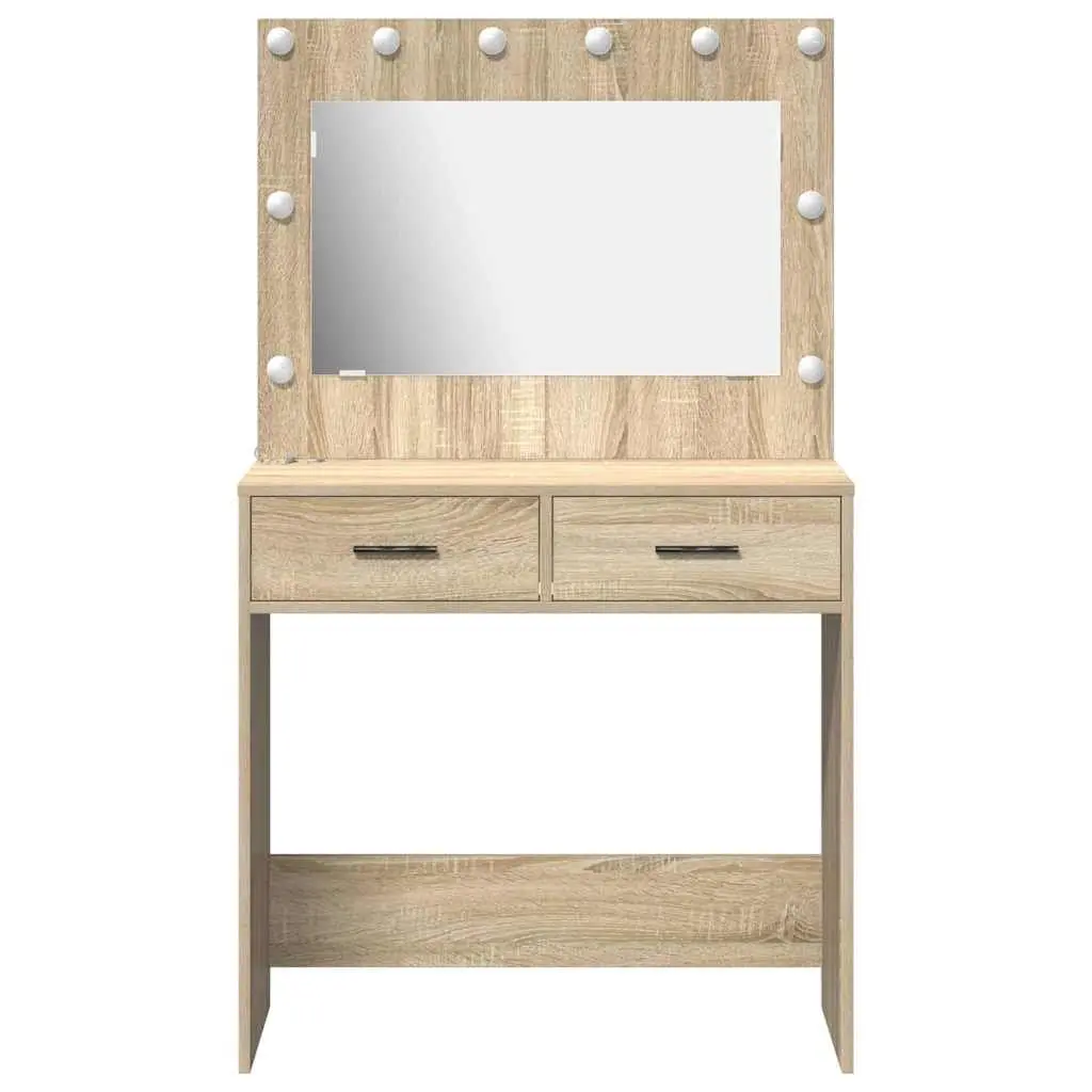 Brown Engineered Wood Dressing Table with LED Mirror