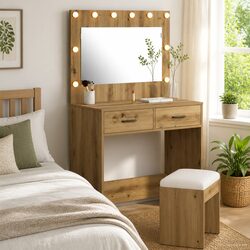 Brown Bedroom Vanity Dressing Table with LED Lights