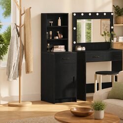Chic Highboard Storage Cabinet in Black Oak