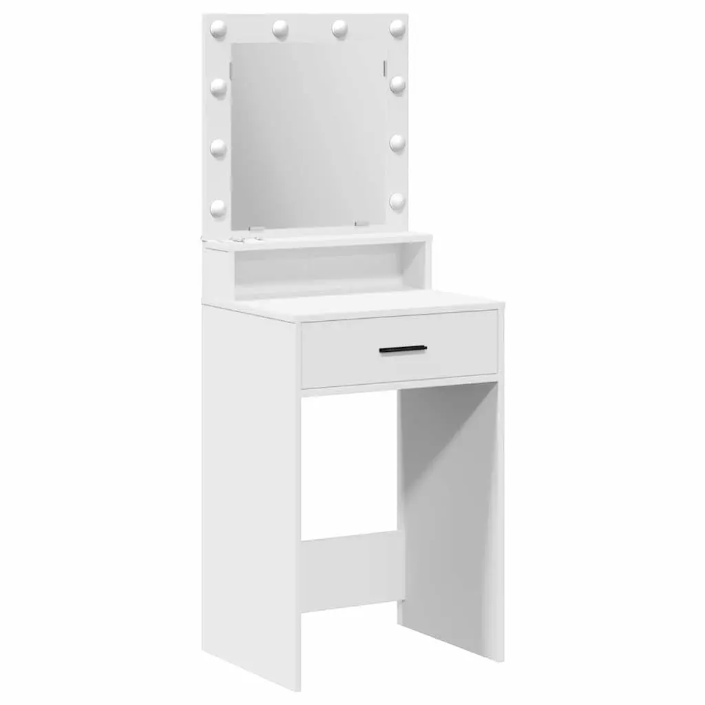 White Bedroom Vanity Table with LED Mirror and Storage
