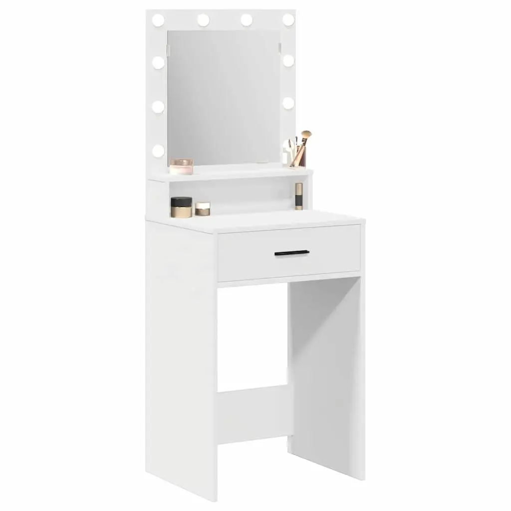 White Bedroom Vanity Table with LED Mirror and Storage