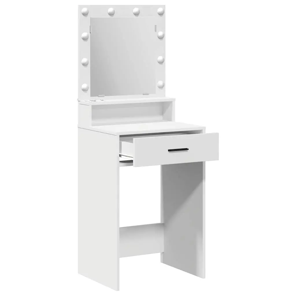 White Bedroom Vanity Table with LED Mirror and Storage