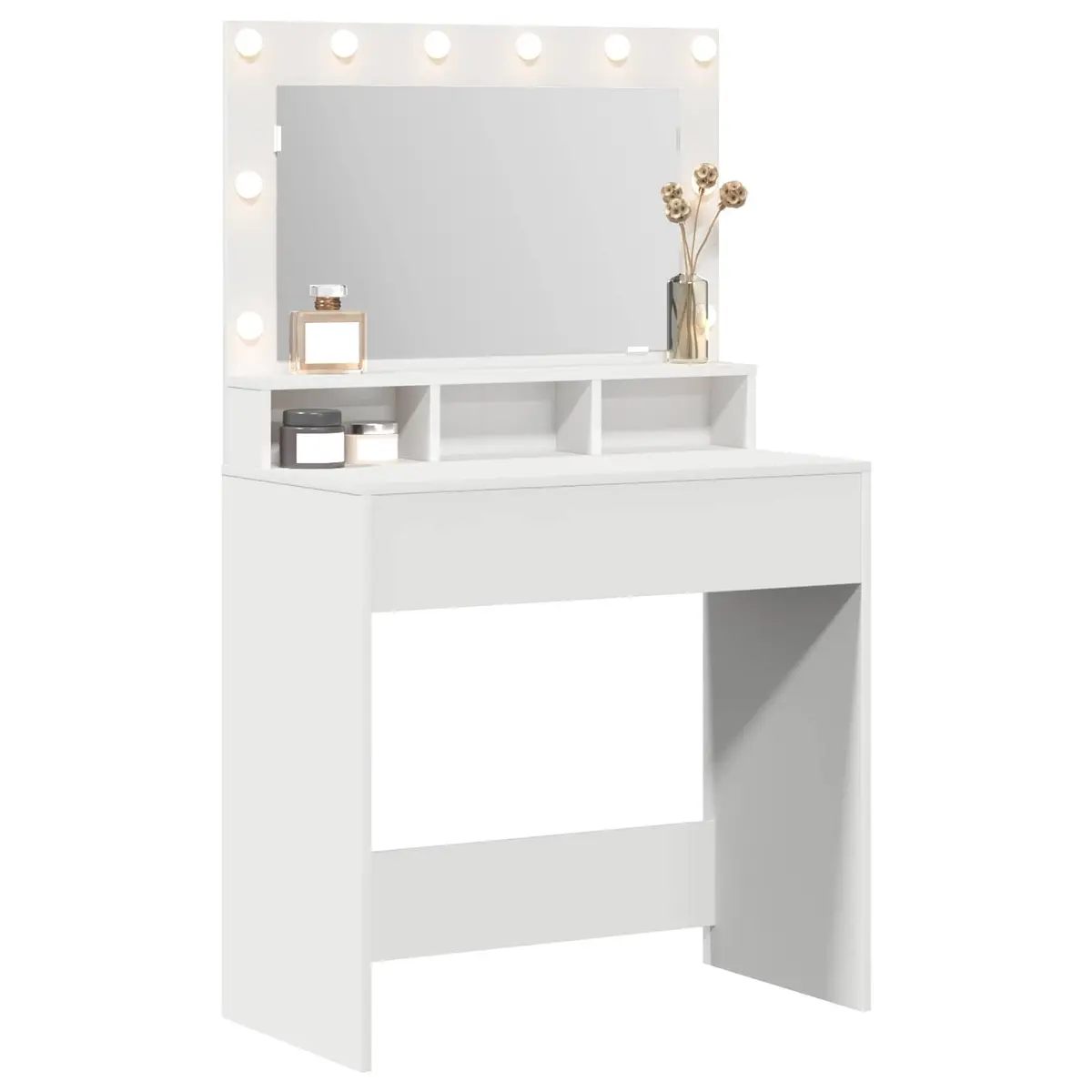 Dressing Table White 78.5 x 41 x 135 cm Engineered Wood Modern Vanity with Integrated Mirror and LED Lights