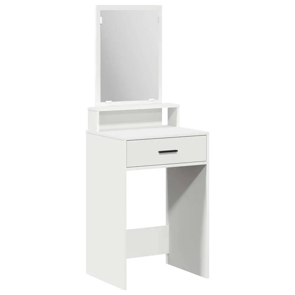 Dressing Table White Modern Vanity Unit with Mirror and Drawers Engineered Wood Matte