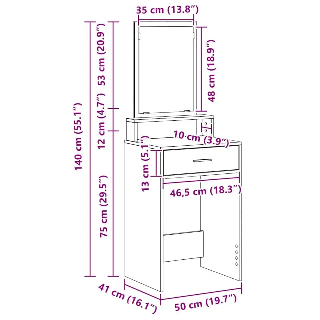 Dressing Table White Modern Vanity Unit with Mirror and Drawers Engineered Wood Matte