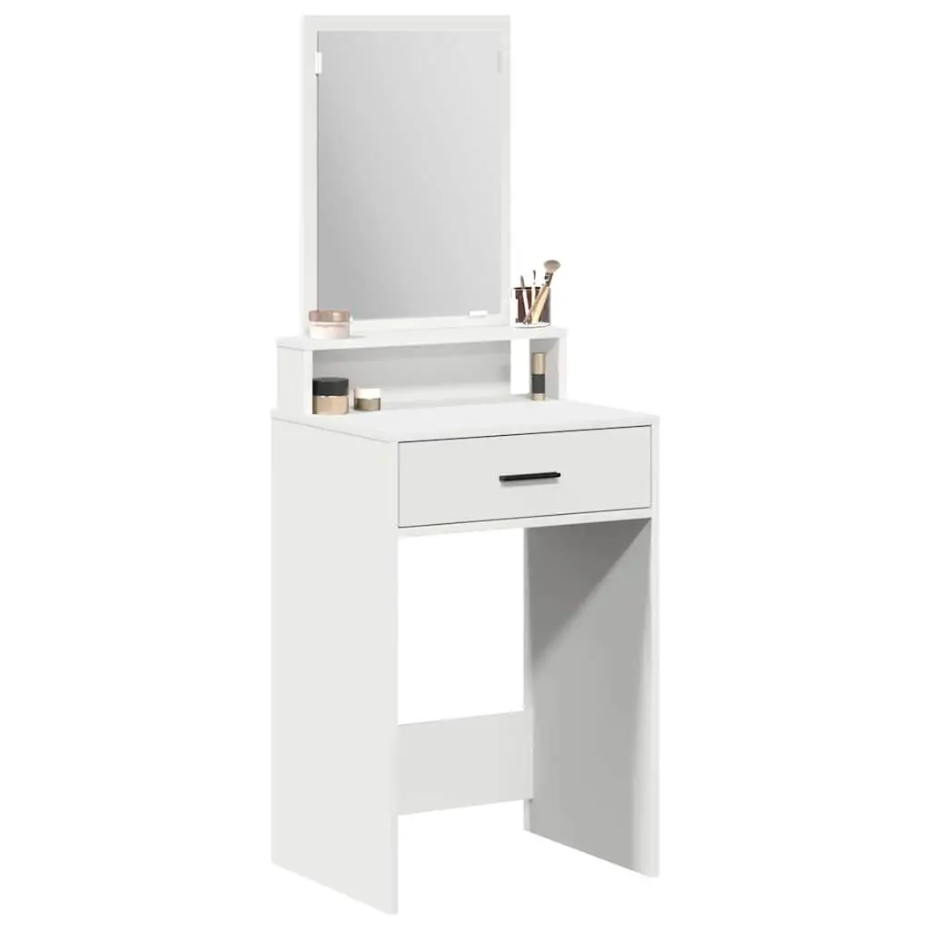 Dressing Table White Modern Vanity Unit with Mirror and Drawers Engineered Wood Matte