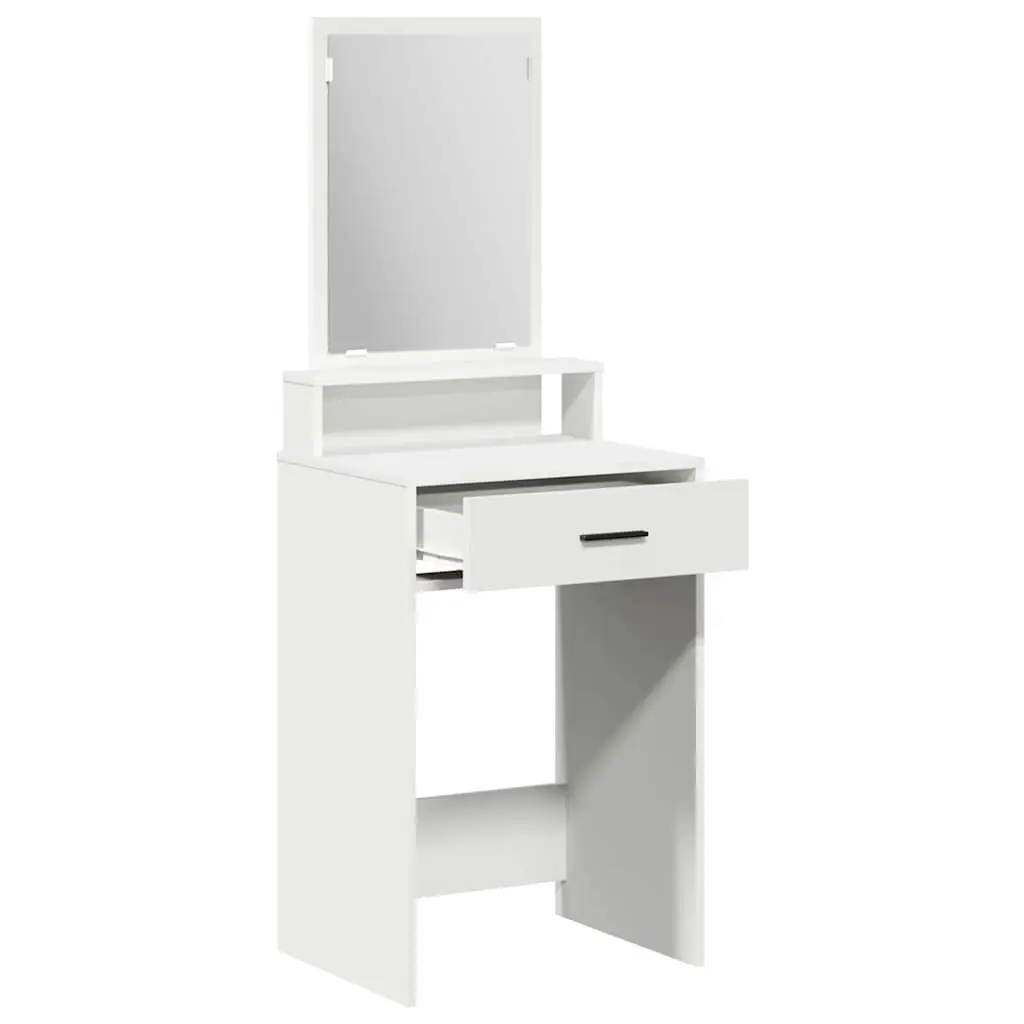 Dressing Table White Modern Vanity Unit with Mirror and Drawers Engineered Wood Matte