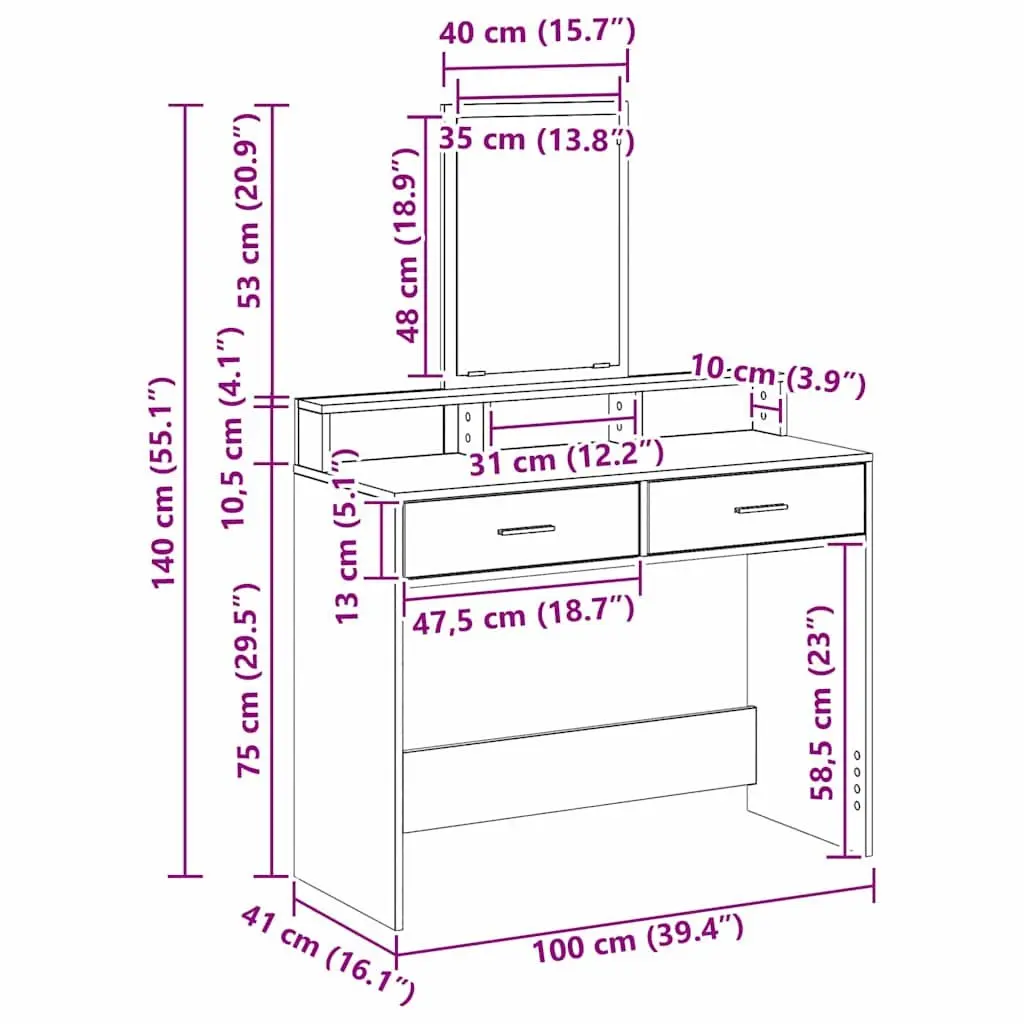 White Dressing Table with Mirror and Storage Drawers
