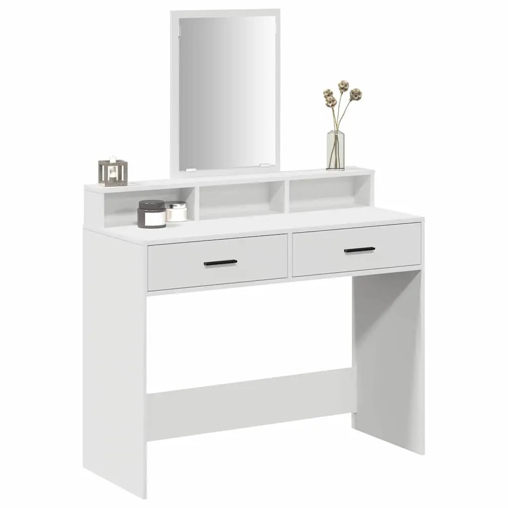 White Dressing Table with Mirror and Storage Drawers