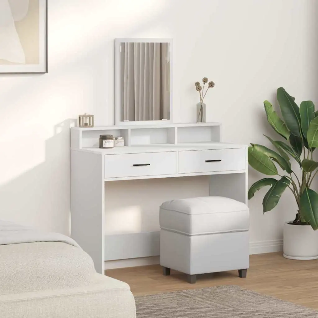 White Dressing Table with Mirror and Storage Drawers