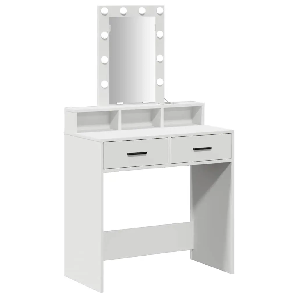 Dressing Table White Modern Vanity Unit with Mirror LED Lights Drawers Storage Engineered Wood
