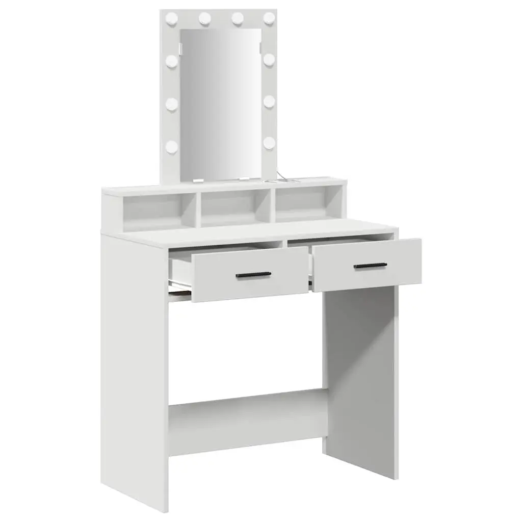 Dressing Table White Modern Vanity Unit with Mirror LED Lights Drawers Storage Engineered Wood