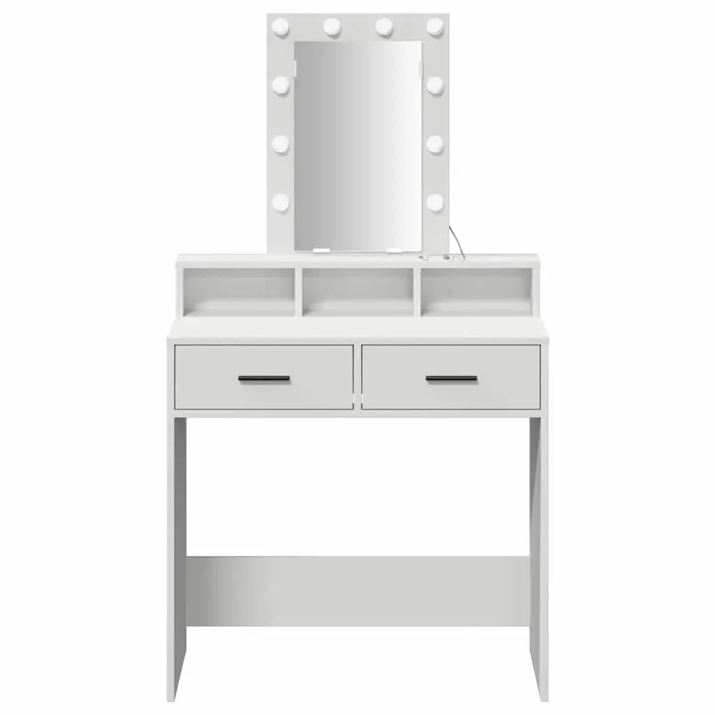 Dressing Table White Modern Vanity Unit with Mirror LED Lights Drawers Storage Engineered Wood