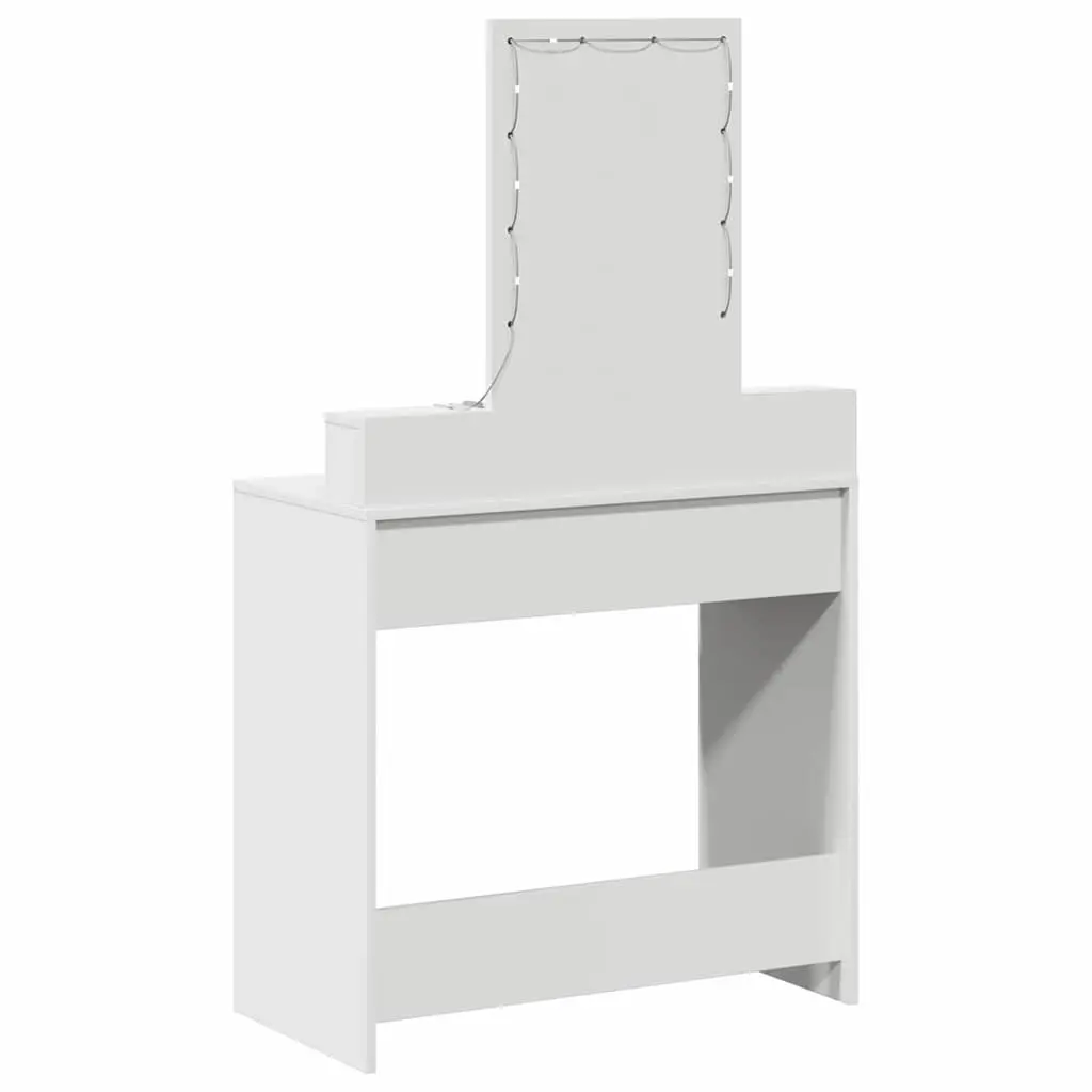 Dressing Table White Modern Vanity Unit with Mirror LED Lights Drawers Storage Engineered Wood