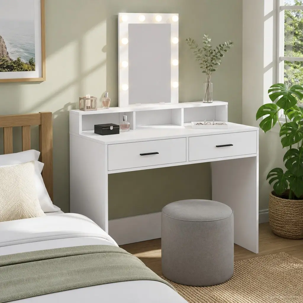 White Dressing Table with LED Mirror and USB Port