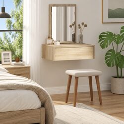 Brown Engineered Wood Dressing Table with Mirror