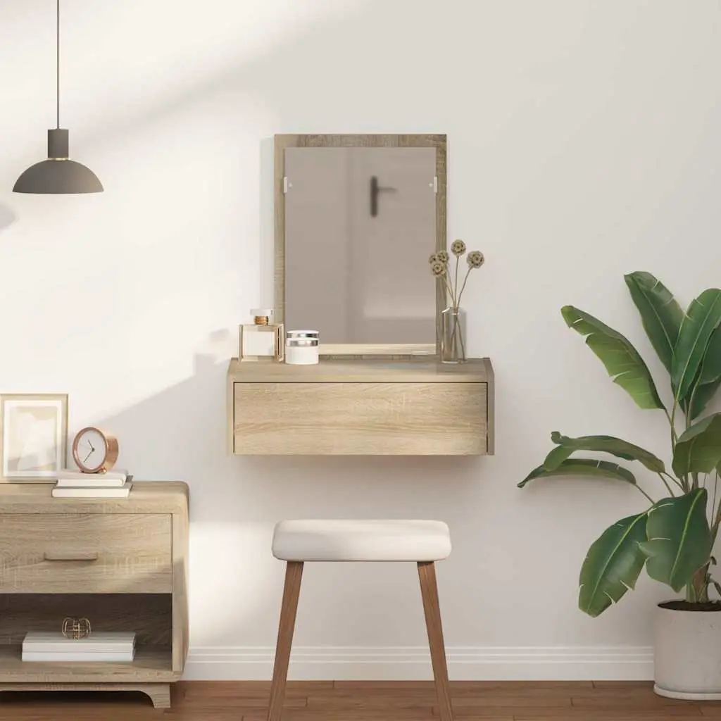 Brown Engineered Wood Dressing Table with Mirror